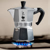Bialetti Moka Pot on the stove brewing coffee