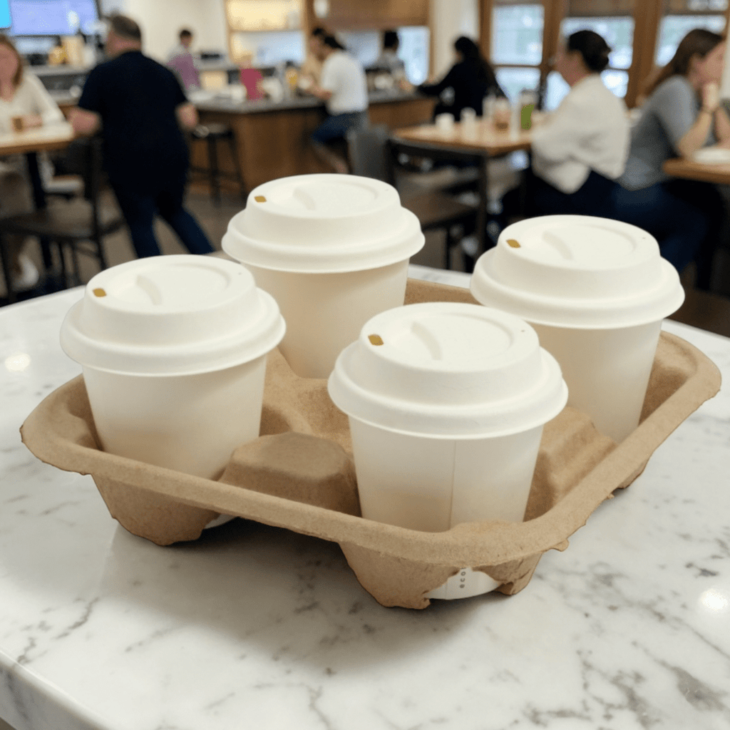 EcoBarista Compostable 4 - Cup Carry Tray - Eco - Friendly Biodegradable, 300 per Carton – Specialty Coffee | Mahalia Coffee