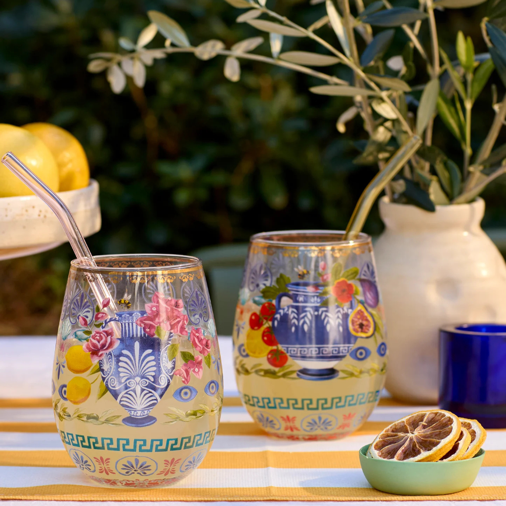 Mediterranean Summer Large Glass Tumblers - Set of 2 – Specialty Coffee | Mahalia Coffee